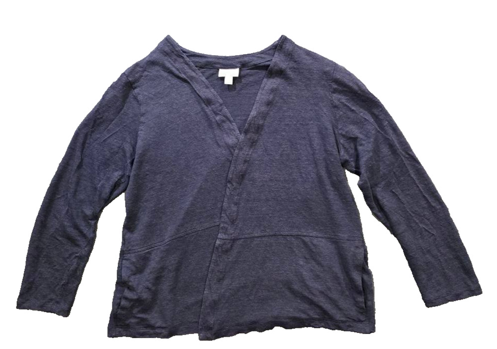 J Jill Cardigan Womens Navy 100% Linen Open Front Minimalist Layer L A010365